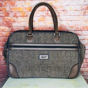 Vintage Verdi Tan Tweed Carry On Luggage Travel Suitcase